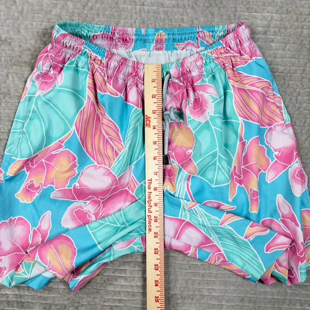 Kenny Flowers Mens Tropical Floral Swim Trunks Blue Pink Large Board Shorts